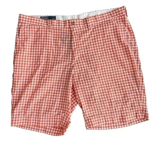 Polo Ralph Lauren Men’s Gingham Shorts Suffield Style Orange & White Size 38 - Picture 1 of 6